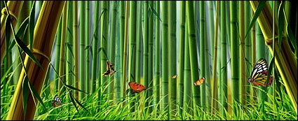竹と蝶風景の PSD ファイル - 無料の psd