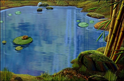 池、ロータス葉カエル風景の PSD ファイル - 無料の psd