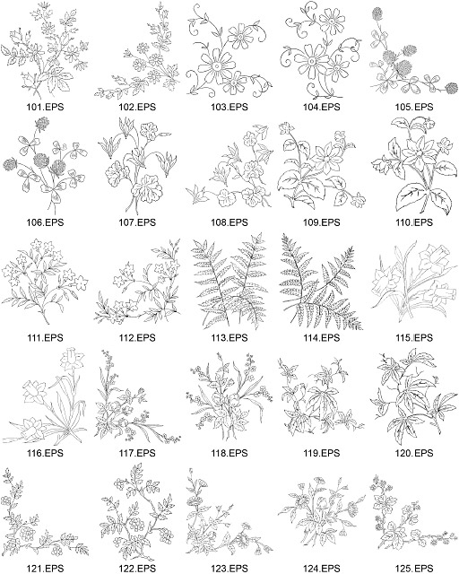 線画ベクター図 5 の花の種類