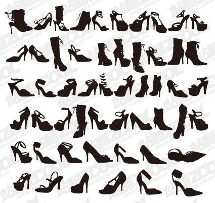 多彩な女性のシルエットのベクター素材のファッション靴