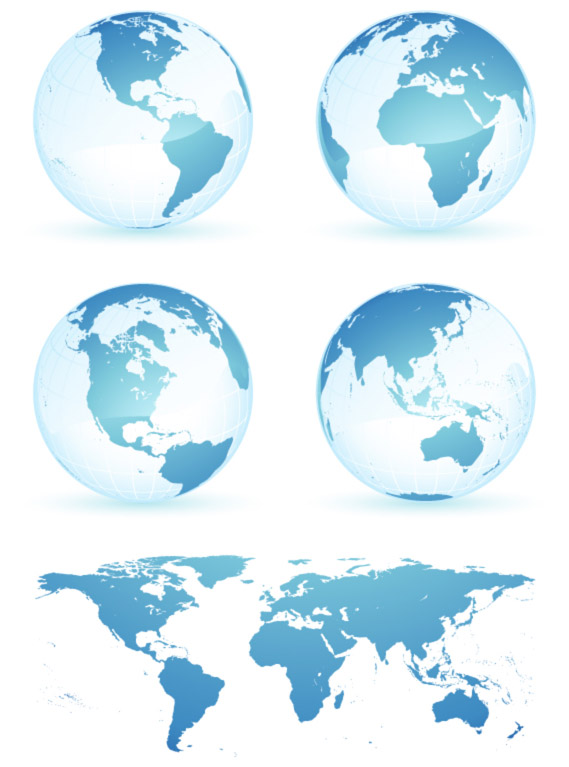 クリスタル ブルー地球世界地図ベクトル材料