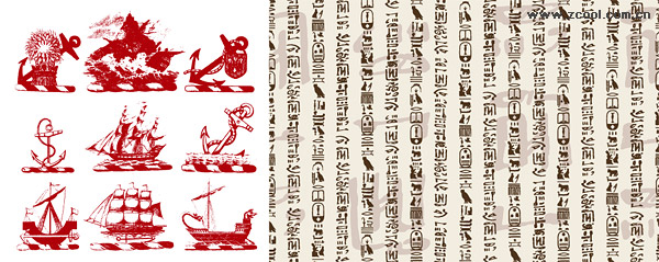 船と古典的なベクトルの背景素材の古典的な言語