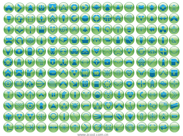 緑のクリスタル ボール ボタン アイコンの様々 なシンボル ベクター材料