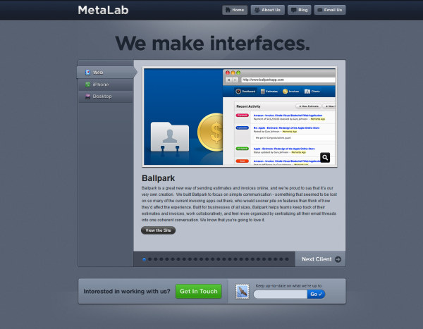 MetaLab web インターフェイス デザイン チームのホーム ページ