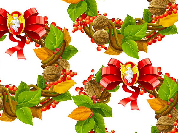 ベクターのクリスマス、クリスマスの装飾、葉、クルミ、中国サンザシ