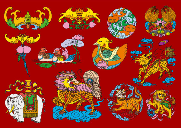 12 中国の民族の縁起の良いパターン ベクトル