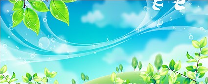 緑の葉と青い空ベクター風景 - 無料ベクター