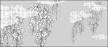 花 38(Cherry blossoms, clouds, gilded lattice) ベクター工場 - 無料ベクターのベクター線の描画r