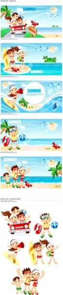 ベクター漫画クリップ男の子と女のビーチ無料でベクター 2.10 MB