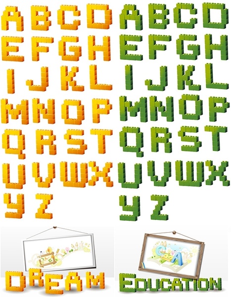 三次元建物ブロック型文字ベクター無料ベクター 4.85 MB