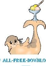 海のライオンとアイスクリーム ベクター漫画 - 無料ベクター