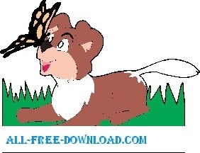 子犬、蝶 1 ベクター漫画 - 無料ベクター