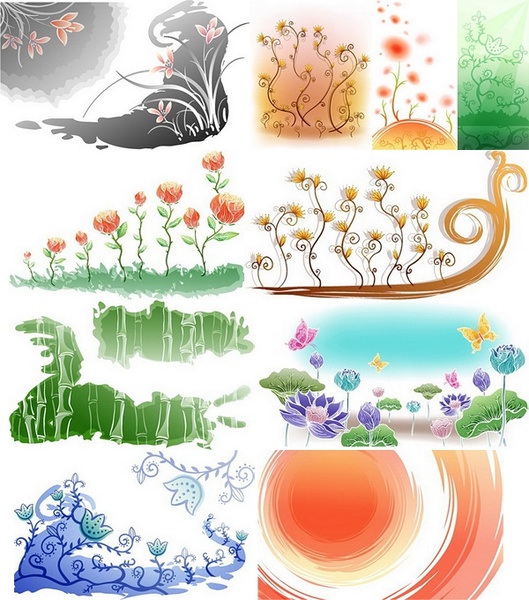 新鮮な花手塗りの背景ベクター 1 ケース無料ベクター 10.93 MB