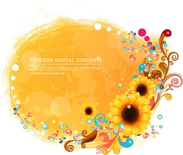 ひまわりとカラフルな背景パターン ベクター無料ベクター 21.81 MB