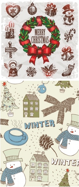 手描きクリスマス装飾ベクター無料ベクター 4.32 MB