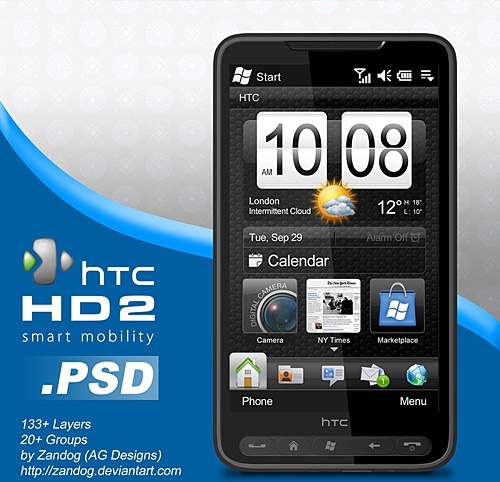 無料 HTC HD2 スマート フォン無料 PSD psd 2.90 MB
