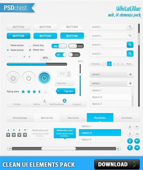 クリーンな UI 要素パック PSD 無料 psd 122.29 KB