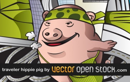豚ヒッピー旅行世界無料ベクター 521.62 KB