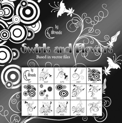 渦巻きと花の photoshop のブラシ