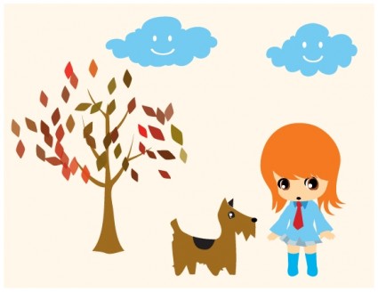 愛子歩いて彼女わんわんベクター漫画 - 無料ベクター