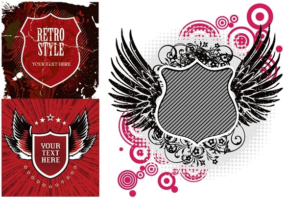 3 ヨーロッパのノスタルジックなテーマ ベクター シールド無料ベクター 3.53 MB