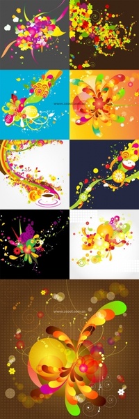 9 無料で楽しいファッション パターン ベクターの背景ベクター 3.75 MB