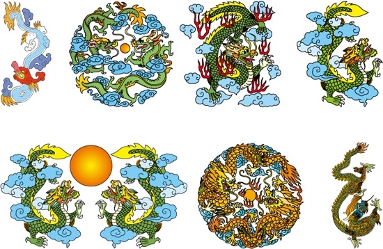 3 つの無料の中国の古典的なドラゴン ベクター ベクター 6.28 MB