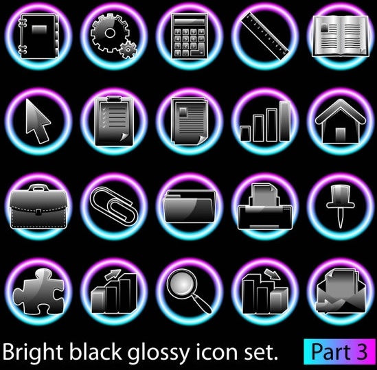 黒の光沢のあるアイコン セット 03 ベクター無料ベクター 4.13 MB
