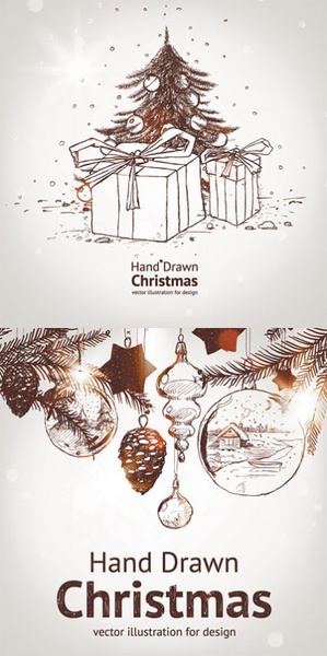 手描きクリスマス要素ベクター無料ベクター 5.35 MB