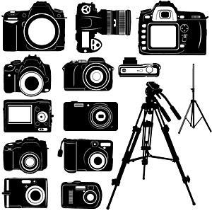 黒と白のデジタル カメラのシルエット ベクター