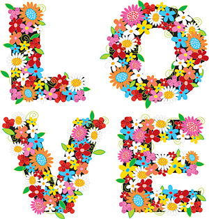 色とりどりの花で構成される愛ベクター素材