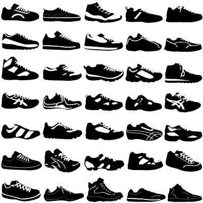 黒と白の様々 なスポーツの靴
