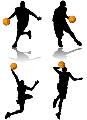 バスケット ボール アクション フィギュア シルエット ベクトル材料