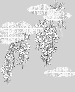 ベクター線画花 38(Cherry blossoms, clouds, gilded lattice) の