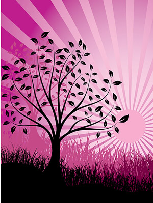 夕日と木のベクター素材