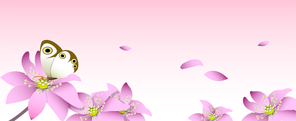 ピンクの花と蝶