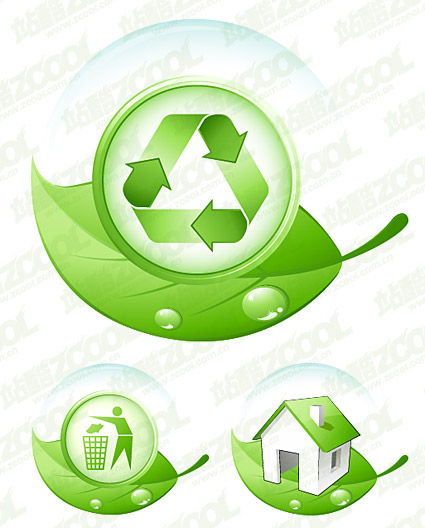 グリーン リーフのアイコン ベクトル材料の環境保護をテーマ