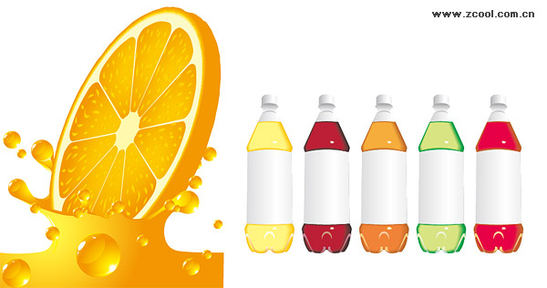オレンジ ジュースのボトルと空のベクター素材