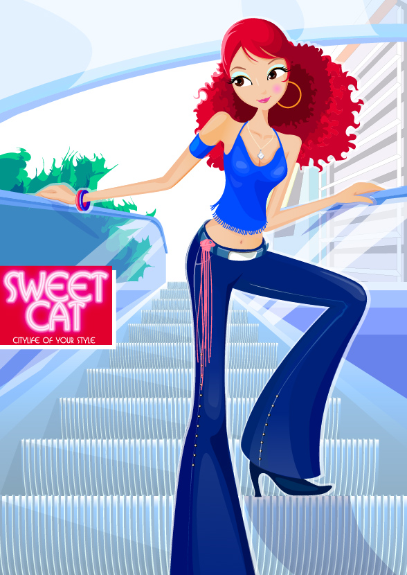 女の子ドレスのファッション傾向ベクター材料