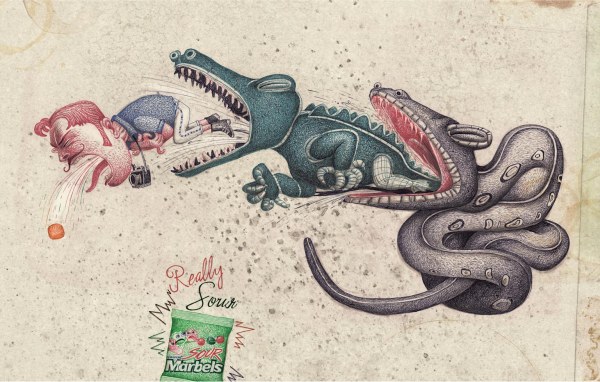 酸っぱい Marbels、酸味菓子広告