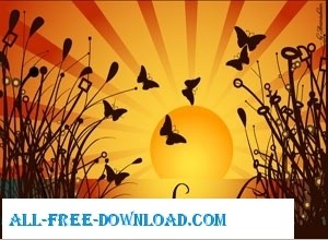 植物日没蝶ベクター動物 - 無料ベクター