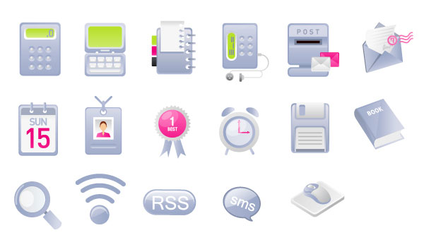 スタッフがカード、バッジ、目覚まし時計、rss ボタン