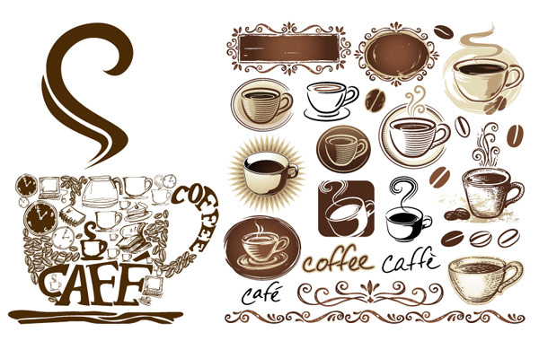 コーヒー_ポット、コーヒー ・ マグ、コーヒー豆、コーヒー ショップ装飾ベクター