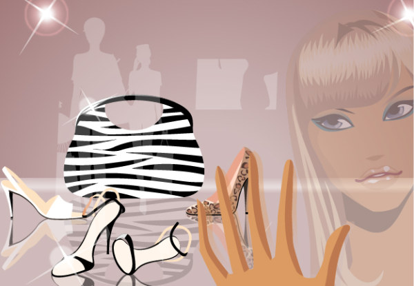 ベクターのファッションのショーケース商品と材料の女の子