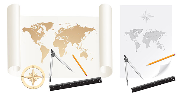マップ、ベクトル素材、紙、紙ロール、世界地図