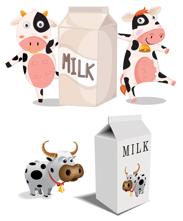 漫画の牛の牛乳パックとベクター材料 無料素材イラスト ベクターのフリーデザイナー