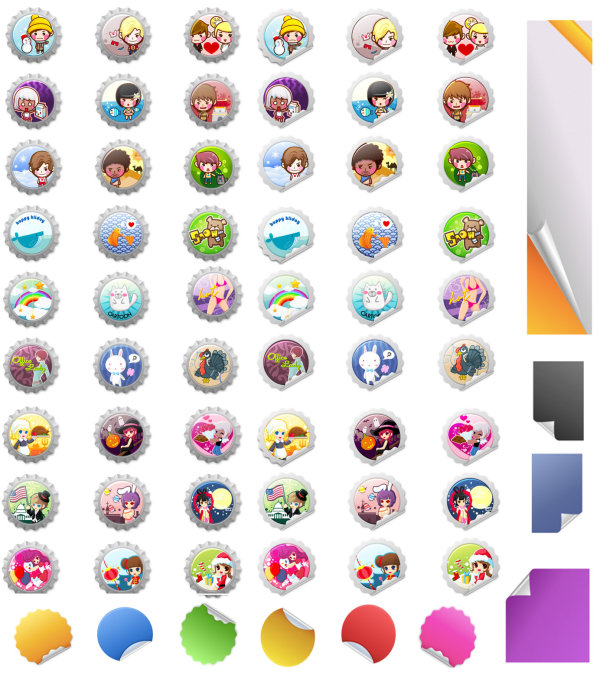 材料の漫画キャップ &amp; ステッカー ベクター