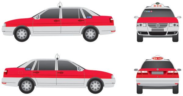 3 つのビュー上海サンタナ Zhijun タクシー絵ですか 赤版のフランジ 無料素材イラスト ベクターのフリーデザイナー