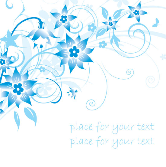 シンプルなブルーの手描きの花とテキストの背景のパターン ベクトル-1