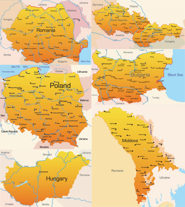 東ヨーロッパの地理的な地図 - ベクター素材